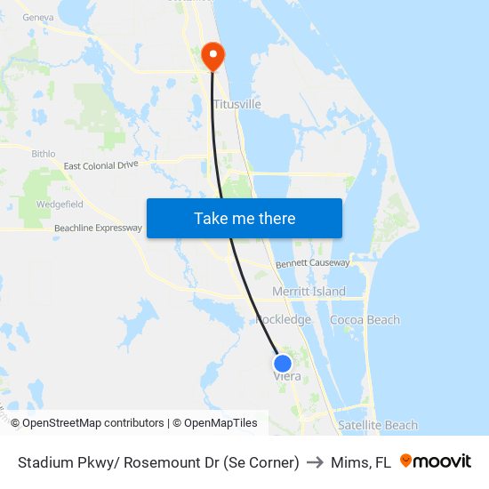 Stadium Pkwy/ Rosemount Dr (Se Corner) to Mims, FL map