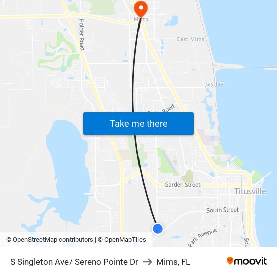 S Singleton Ave/ Sereno Pointe Dr to Mims, FL map