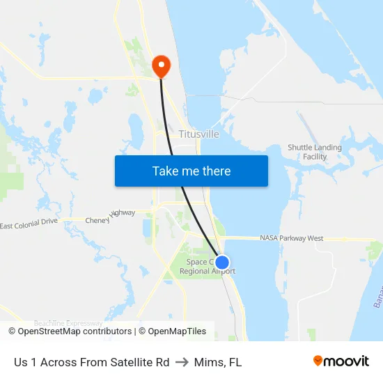 Us 1 Across From Satellite Rd to Mims, FL map