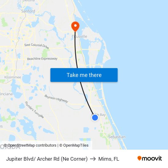 Jupiter Blvd/ Archer Rd (Ne Corner) to Mims, FL map