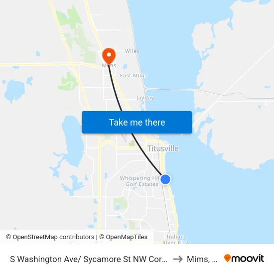 S Washington Ave/ Sycamore St NW Corner to Mims, FL map