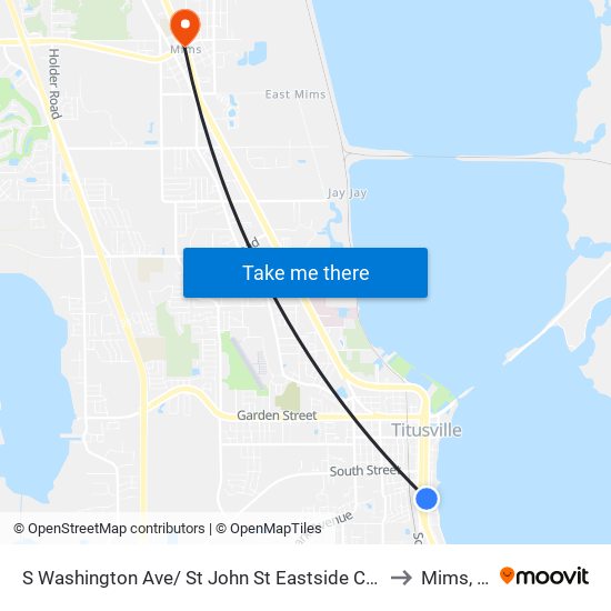 S Washington Ave/ St John St Eastside Corner to Mims, FL map