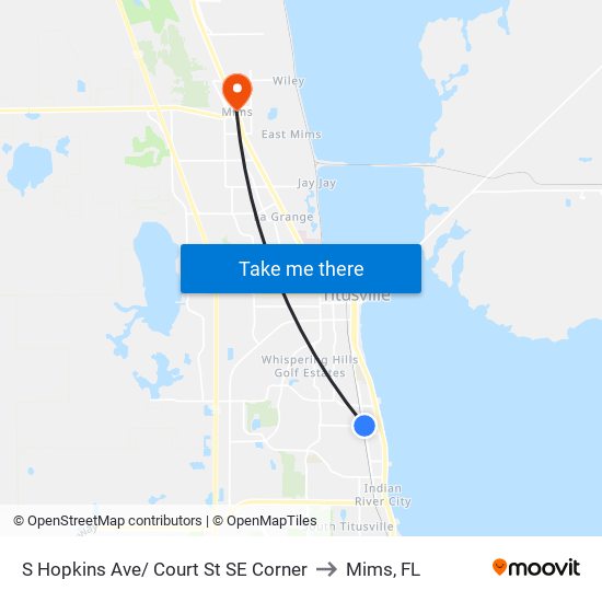 S Hopkins Ave/ Court St SE Corner to Mims, FL map