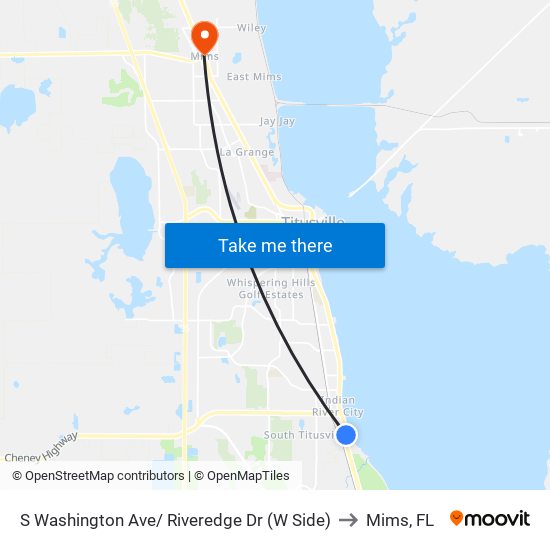 S Washington Ave/ Riveredge Dr (W Side) to Mims, FL map