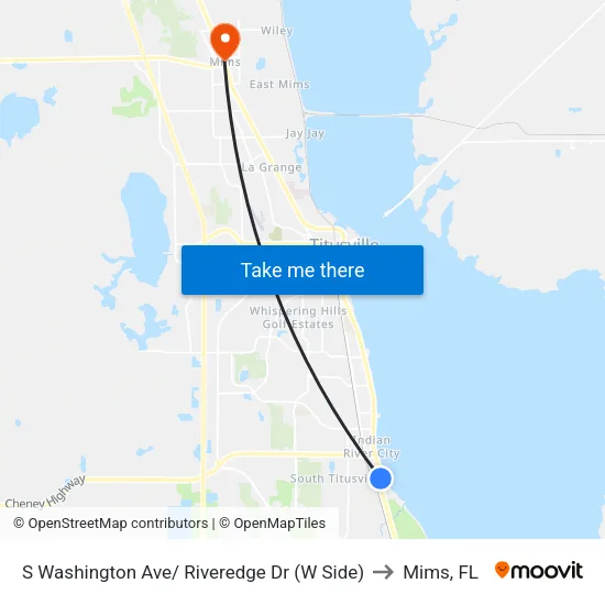 S Washington Ave/ Riveredge Dr (W Side) to Mims, FL map