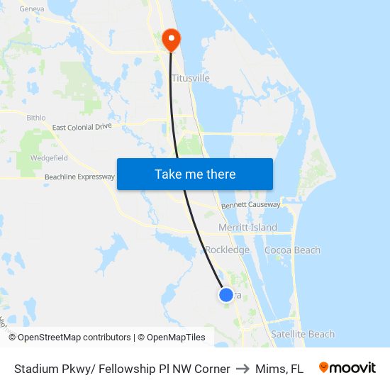 Stadium Pkwy/ Fellowship Pl NW Corner to Mims, FL map