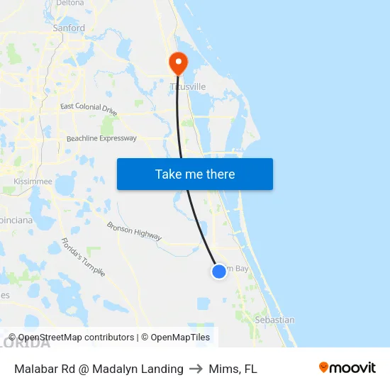 Malabar Rd @ Madalyn Landing to Mims, FL map