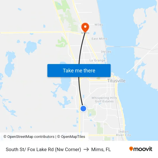 South St/ Fox Lake Rd (Nw Corner) to Mims, FL map