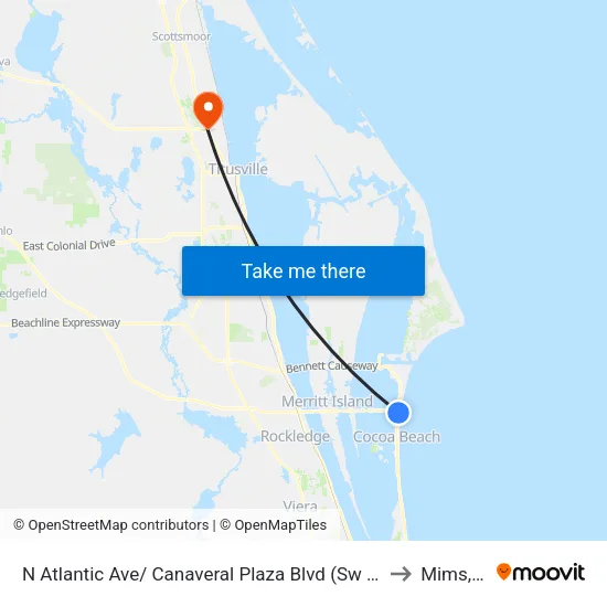 N Atlantic Ave/ Canaveral Plaza Blvd (Sw Corner) to Mims, FL map