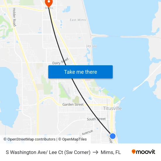 S Washington Ave/ Lee Ct (Sw Corner) to Mims, FL map