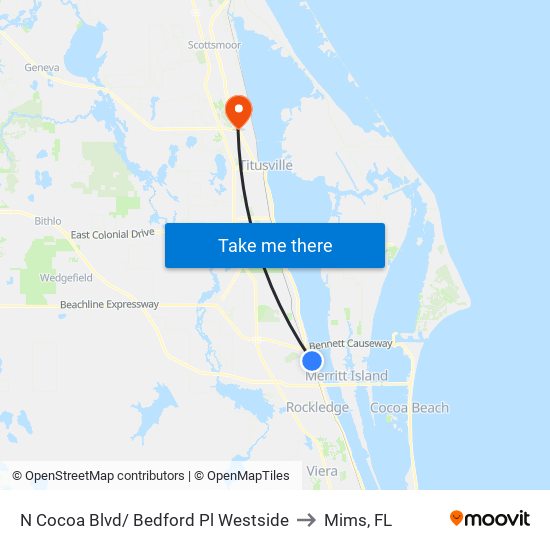 N Cocoa Blvd/ Bedford Pl Westside to Mims, FL map