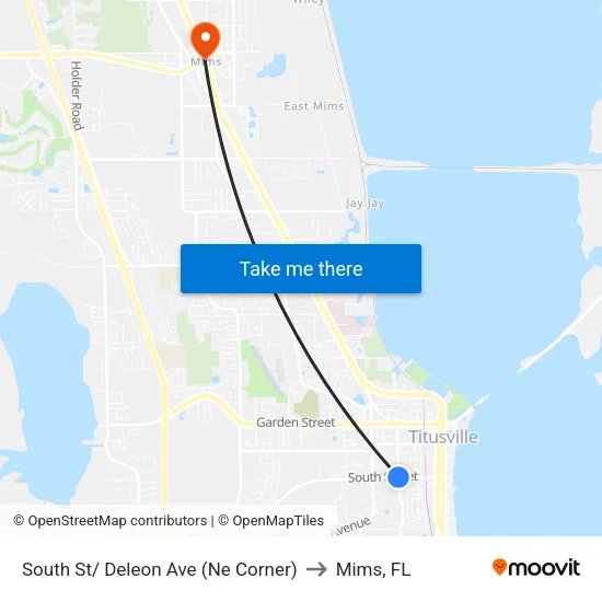 South St/ Deleon Ave (Ne Corner) to Mims, FL map