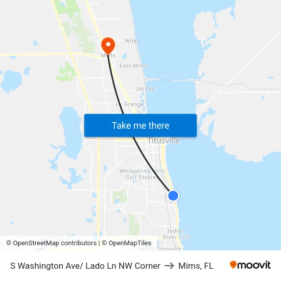 S Washington Ave/ Lado Ln NW Corner to Mims, FL map