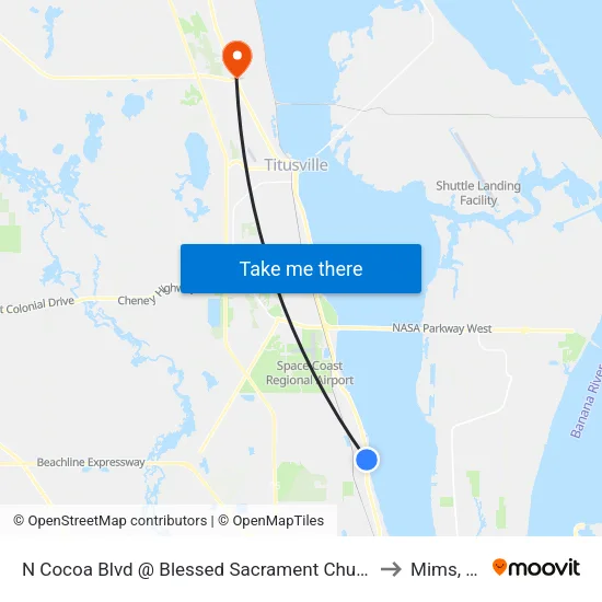 N Cocoa Blvd @ Blessed Sacrament Church to Mims, FL map