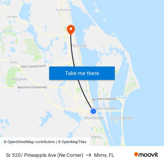 Sr 520/ Pineapple Ave (Ne Corner) to Mims, FL map