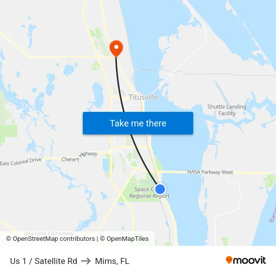 Us 1 / Satellite Rd to Mims, FL map