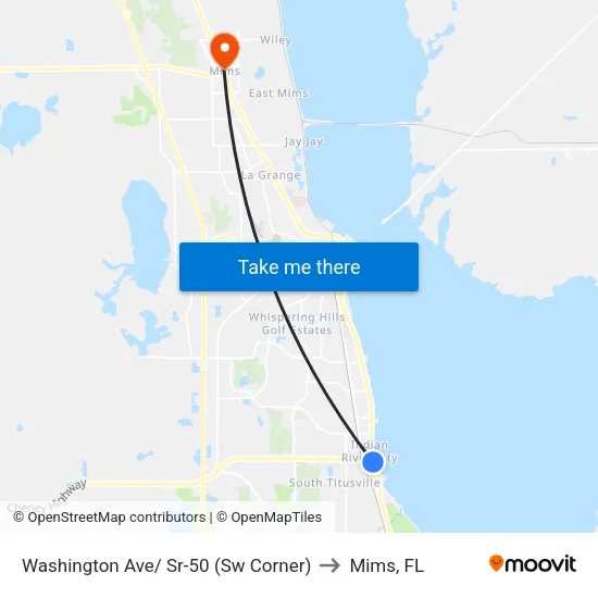 Washington Ave/ Sr-50 (Sw Corner) to Mims, FL map