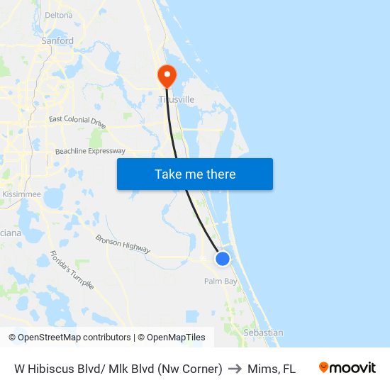 W Hibiscus Blvd/ Mlk Blvd (Nw Corner) to Mims, FL map