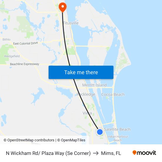 N Wickham Rd/ Plaza Way (Se Corner) to Mims, FL map