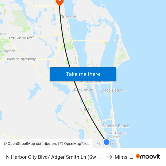 N Harbor City Blvd/ Adger Smith Ln (Sw Corner) to Mims, FL map