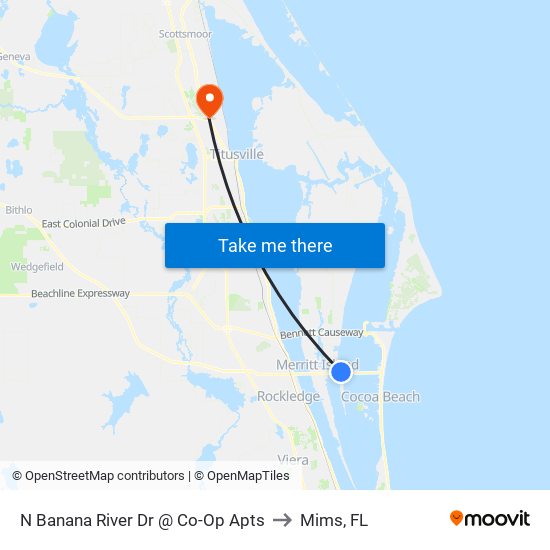 N Banana River Dr @ Co-Op Apts to Mims, FL map