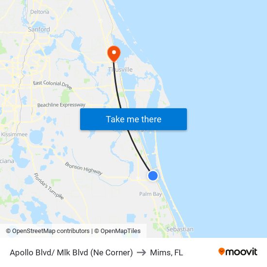 Apollo Blvd/ Mlk Blvd (Ne Corner) to Mims, FL map