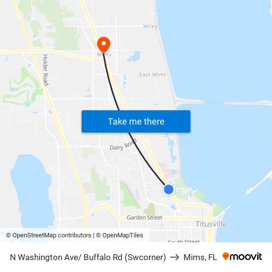 N Washington Ave/ Buffalo Rd (Swcorner) to Mims, FL map