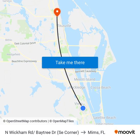 N Wickham Rd/ Baytree Dr (Se Corner) to Mims, FL map