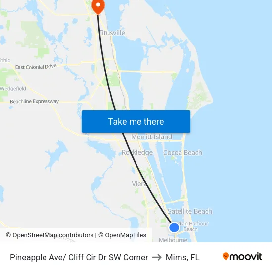 Pineapple Ave/ Cliff Cir Dr SW Corner to Mims, FL map