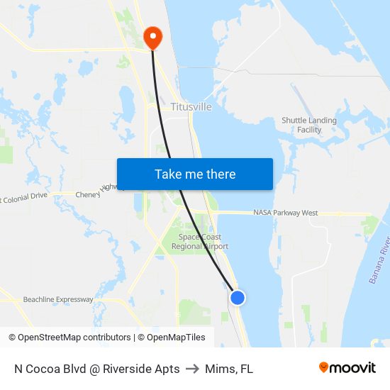 N Cocoa Blvd @ Riverside Apts to Mims, FL map