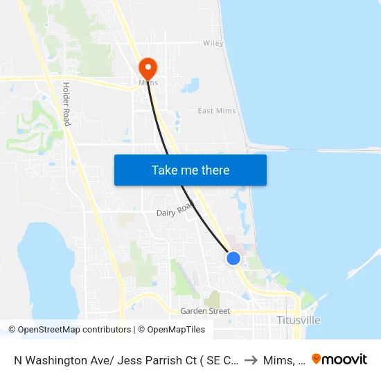 N Washington Ave/ Jess Parrish Ct ( SE Corner) to Mims, FL map