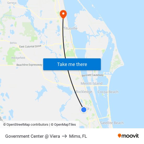 Government Center @ Viera to Mims, FL map