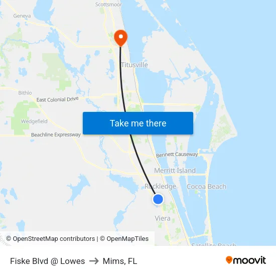 Fiske Blvd @ Lowes to Mims, FL map