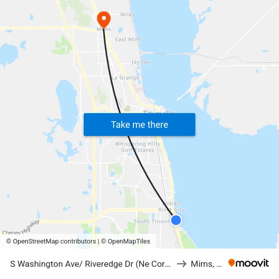S Washington Ave/ Riveredge Dr (Ne Corner) to Mims, FL map