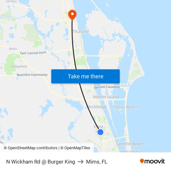 N Wickham Rd @ Burger King to Mims, FL map