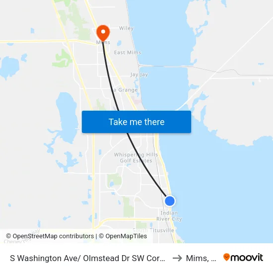 S Washington Ave/ Olmstead Dr SW Corner to Mims, FL map