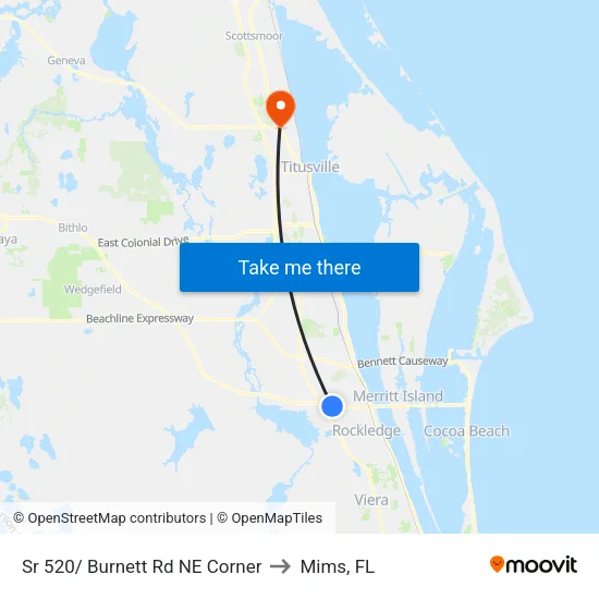 Sr 520/ Burnett Rd NE Corner to Mims, FL map
