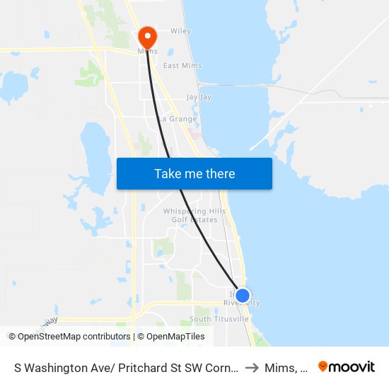 S Washington Ave/ Pritchard St SW Corner to Mims, FL map