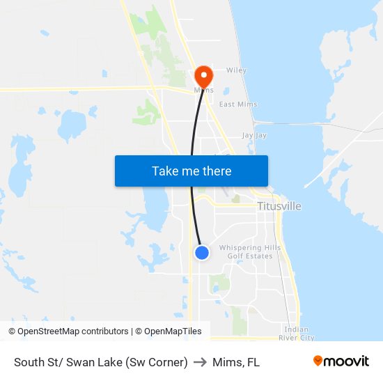 South St/ Swan Lake (Sw Corner) to Mims, FL map