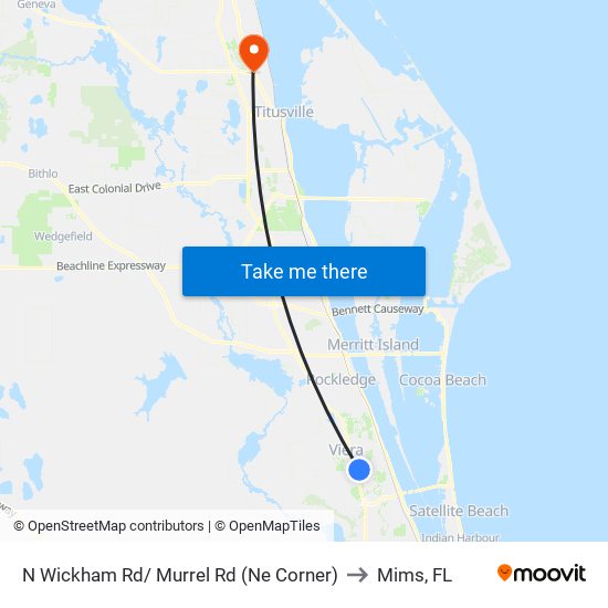 N Wickham Rd/ Murrel Rd (Ne Corner) to Mims, FL map