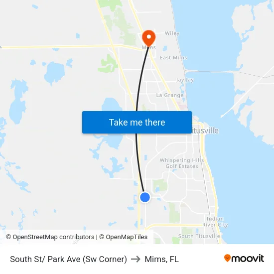 South St/ Park Ave (Sw Corner) to Mims, FL map