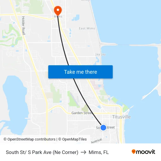 South St/ S Park Ave (Ne Corner) to Mims, FL map