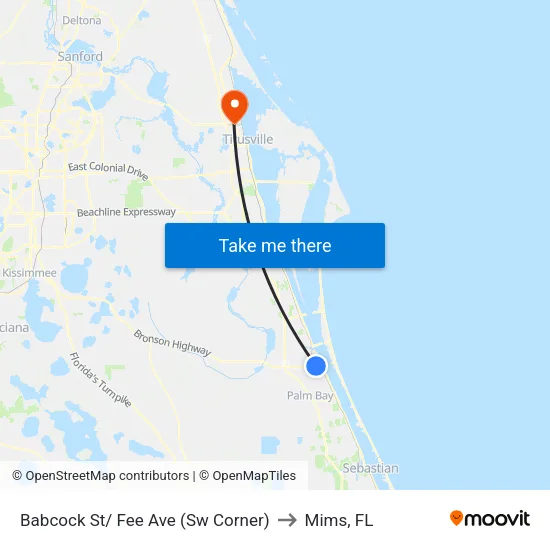 Babcock St/ Fee Ave (Sw Corner) to Mims, FL map