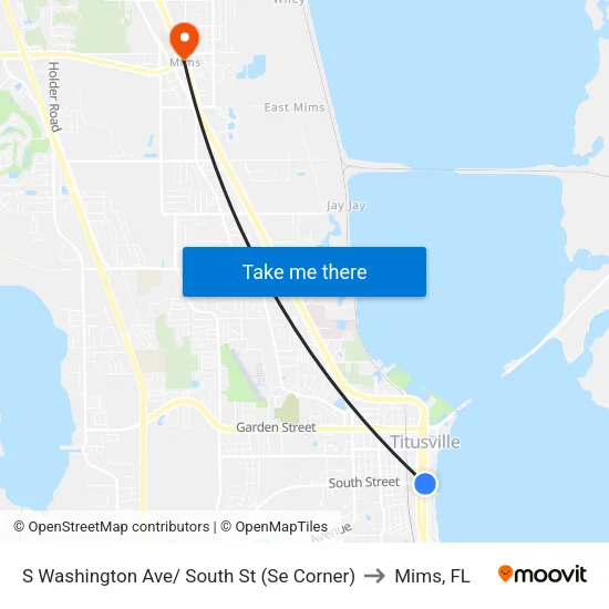 S Washington Ave/ South St (Se Corner) to Mims, FL map