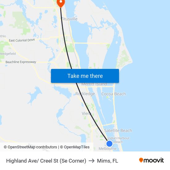 Highland Ave/ Creel St (Se Corner) to Mims, FL map