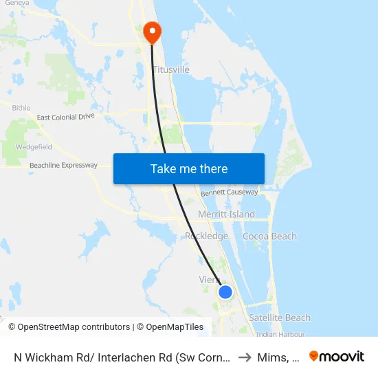 N Wickham Rd/ Interlachen Rd (Sw Corner) to Mims, FL map
