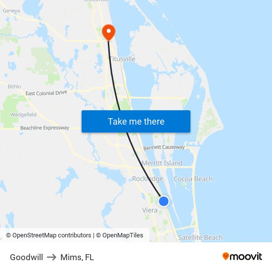Goodwill to Mims, FL map