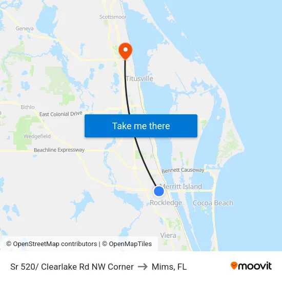 Sr 520/ Clearlake Rd NW Corner to Mims, FL map