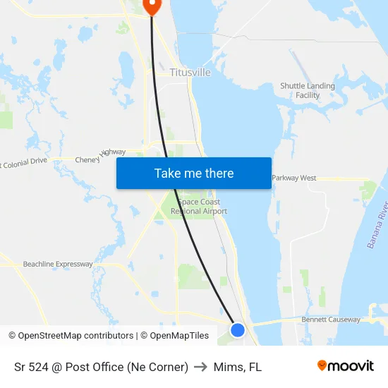 Sr 524 @ Post Office (Ne Corner) to Mims, FL map