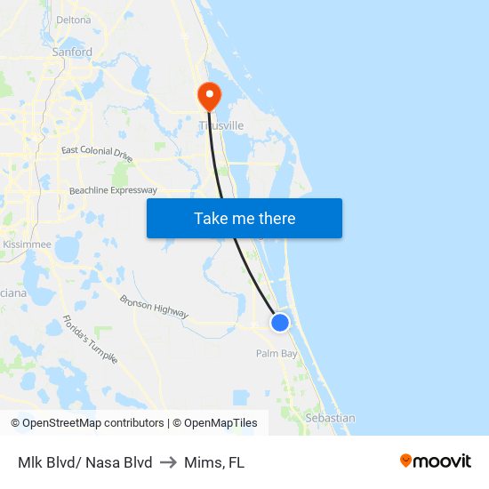 Mlk Blvd/ Nasa Blvd to Mims, FL map